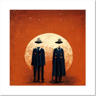 astronaut with moon backgroundastronauts celebrate halloween on mars Posters and Art